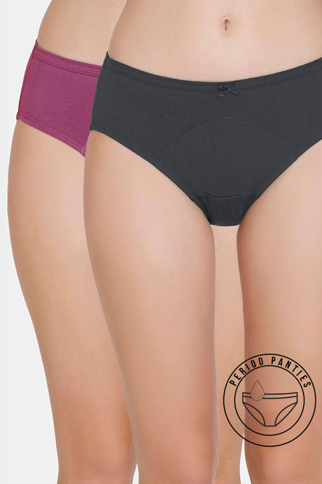 Zivame Medium Rise Full Coverage Hipster Period Panty (Pack of 2) - Multicolor
