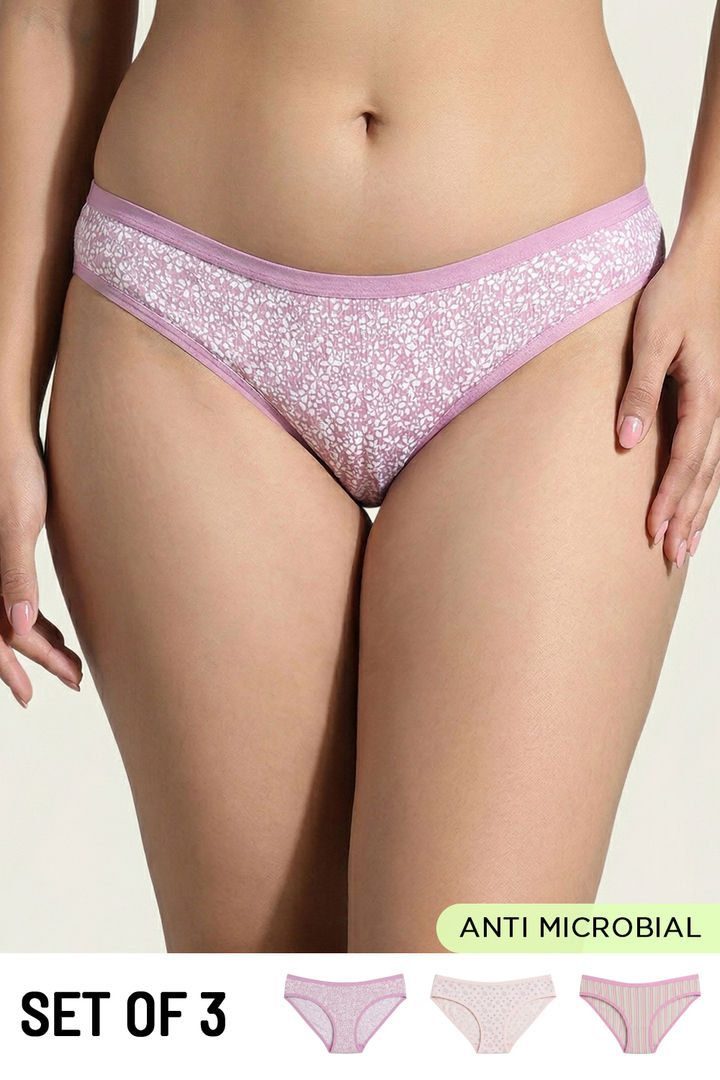 Zivame Low Rise Full Coverage Bikini Panty (Pack of 3) - Multicolor