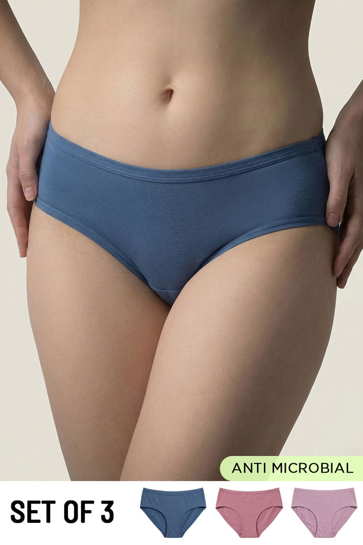Zivame Regular Rise Full Coverage Hipster Panty (Pack of 3) - Multicolor