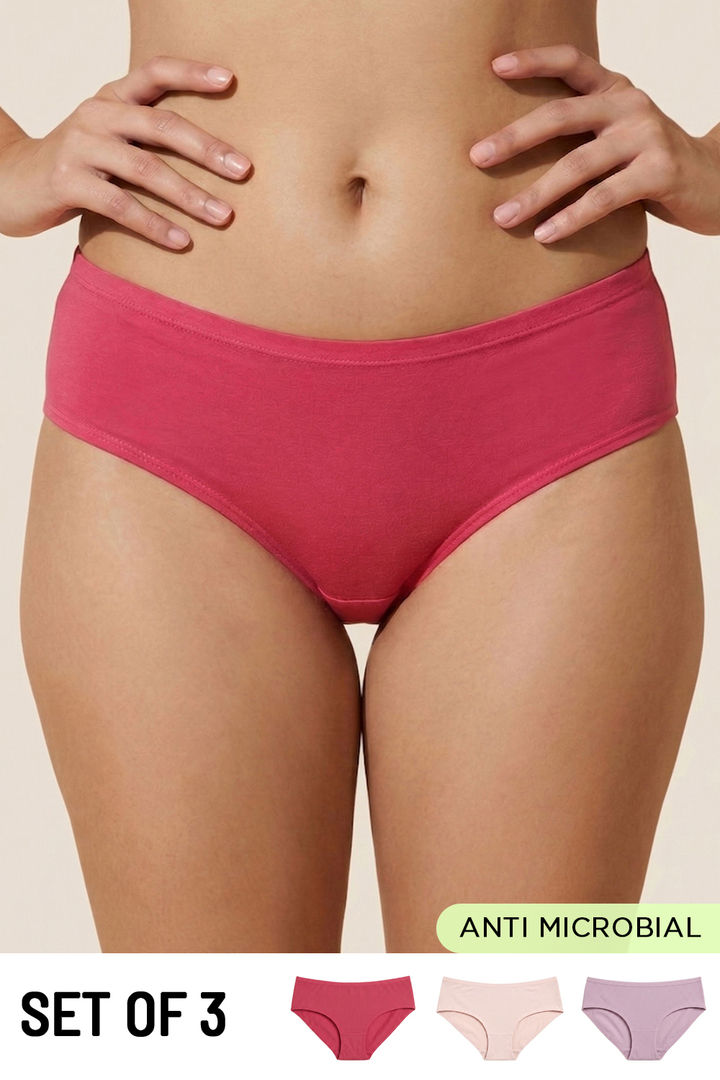 Zivame Regular Rise Full Coverage Hipster Panty (Pack of 3) - Multicolor