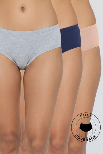 Zivame Low Rise Full Coverage Hipster Panty (Pack of 3) - Multicolor