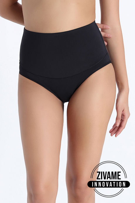 Zivame High Rise Full Coverage Tummy Tucker Hipster Panty - Black Beauty
