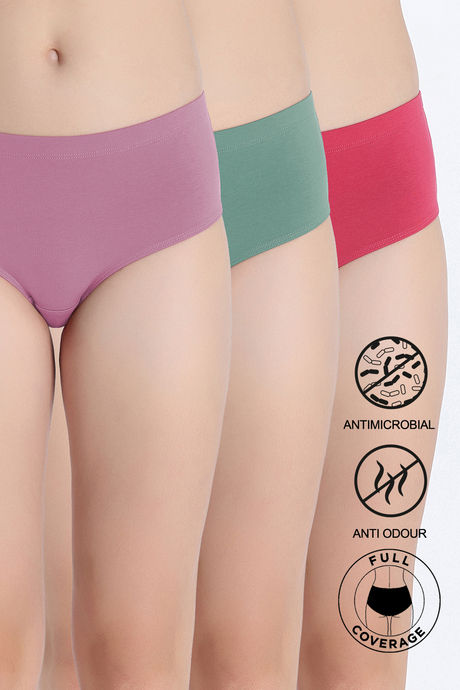 Zivame Medium Rise Full Coverage Hipster Panty (Pack of 3) - Multicolor
