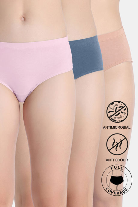 Zivame Medium Rise Full Coverage Hipster Panty (Pack of 3) - Multicolor
