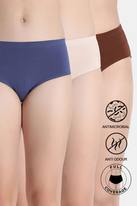 Zivame Medium Rise Full Coverage Hipster Panty (Pack of 3) - Multicolor