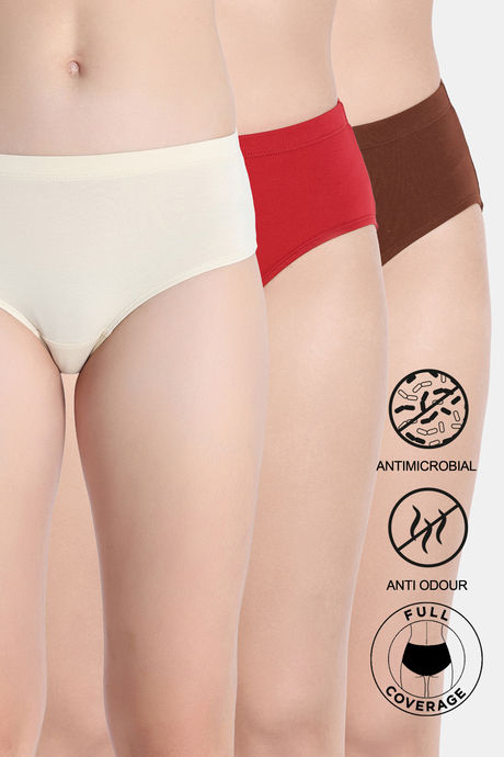 Zivame Medium Rise Full Coverage Hipster Panty (Pack of 3) - Multicolor