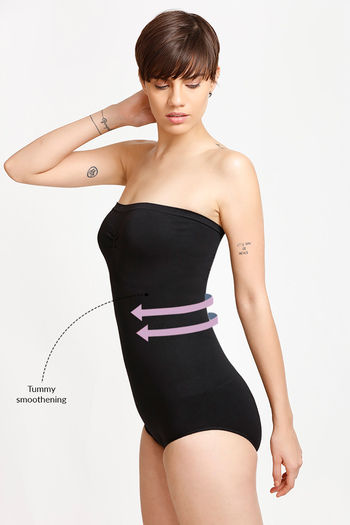 Zivame Women Medium Control Strapless Bodysuit- Black