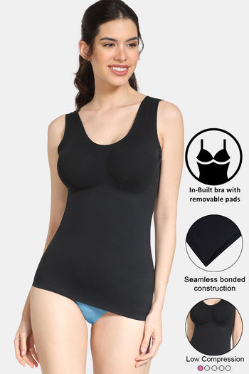 Zivame Miracle Shaping Cami with In-Built Bra &amp; Removable Padding - Black