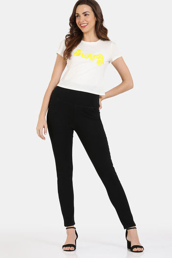 Buy Zivame All Day Medium Control Shaping Denim Pants Black at