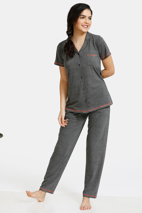 Zivame Must Haves Butter-Soft Poly Knit Pyjama Set Anthra