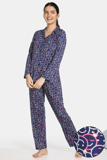 Buy Zivame Must Haves Butter-Soft Poly Knit Pyjama Set - Navy