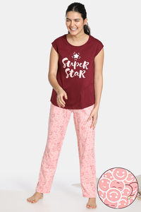 Buy Zivame Must Haves Butter-Soft Poly Knit Pyjama Set - Pink
