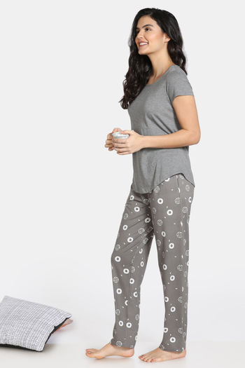 Zivame Must Haves Butter-Soft Poly Knit Pyjama Set Grey