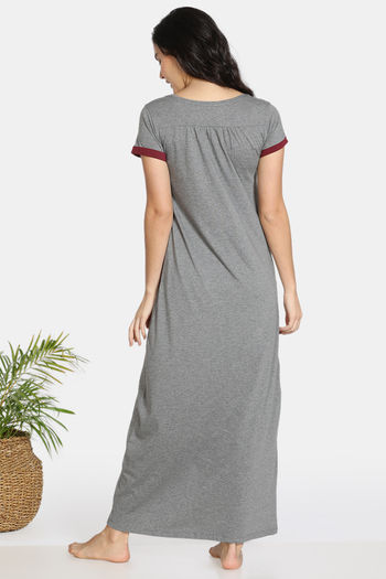 Buy Zivame Barnyard Cotton Mid Length Nightdress - Purple at Rs.907 online