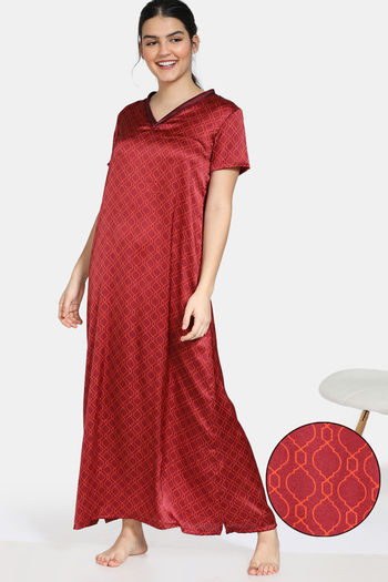 Buy Zivame Plum Sangria Woven Full Length Nightdress - Brown