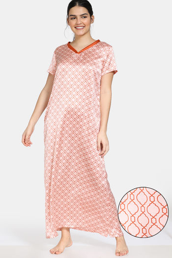 Buy Zivame Plum Sangria Woven Full Length Nightdress - Peach