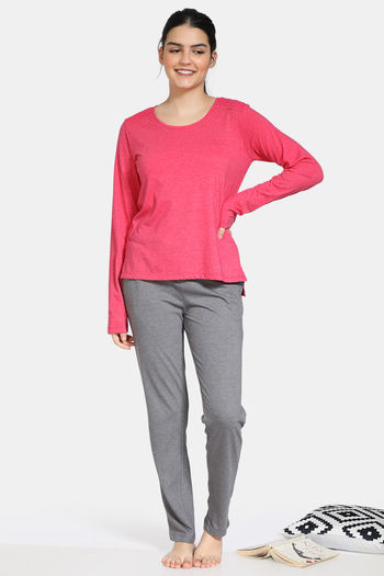 Buy Zivame Summer Blush Knit Cotton Blend Pyjama Set - Pink