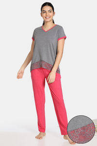 Buy Zivame Summer Blush Knit Cotton Blend Pyjama Set - Grey