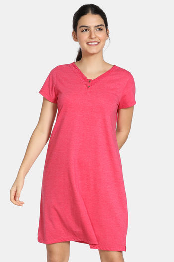 Buy Zivame Summer Blush Knit Cotton Blend Knee Length Nightdress - Pink