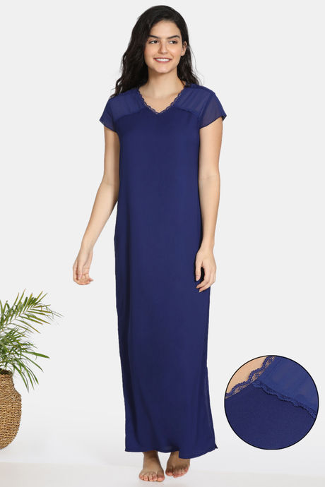 Zivame Bridal Trousseau Polyester Full Length Nightdress Navy