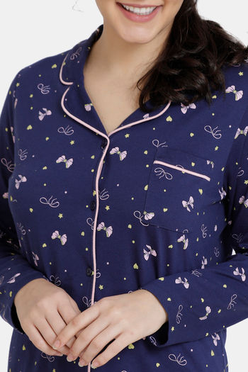 Buy Zivame Slumber Chic Knit Cotton Pyjama Set Navy at