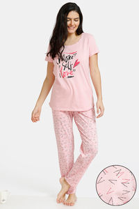 Buy Zivame Slumber Chic Knit Cotton Pyjama Set - Pink