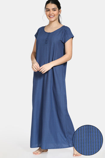 Buy Zivame Nordic Nights Rayon Full Length Night Dress - Blue