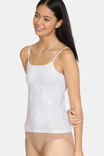 Buy Zivame Girls Cotton Spandex Camisole With Bust Panel - White