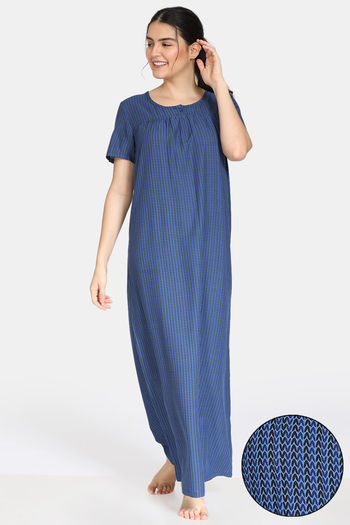 Buy Zivame Nordic Nights Rayon Full Length Nightdress - Blue