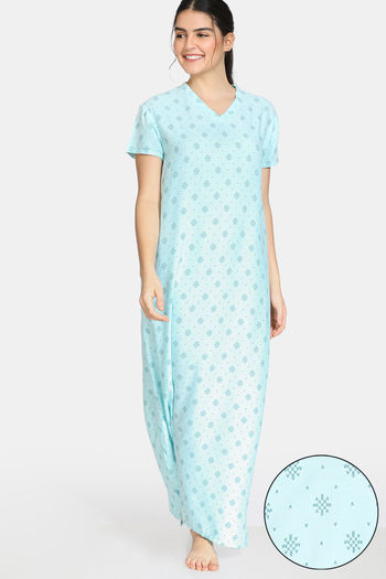 Buy Zivame Nordic Nights Rayon Full Length Night Dress - Blue