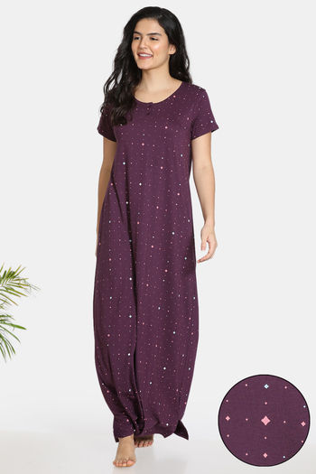 Style Dunes Women's Cotton Nighty, Printed Alpine Maxi Night Gown