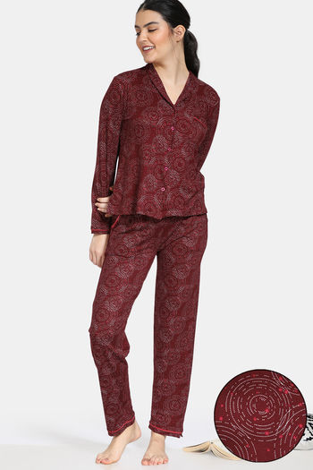 Buy Zivame Starstruck Butter-Soft Poly Knit Pyjama Set - Brown
