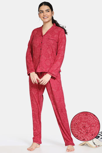 Buy Zivame Starstruck Butter-Soft Poly Knit Pyjama Set - Maroon