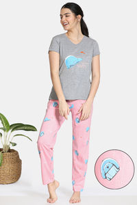 Buy Zivame Arctic Wild Knit Cotton Pyjama Set - Pink
