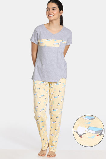 Buy Zivame Arctic Wild Knit Cotton Pyjama Set - Yellow