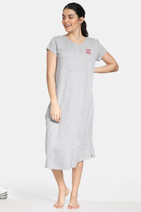 Buy Zivame Arctic Wild Knit Cotton Mid Length Nightdress  - Grey