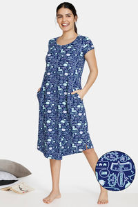 Buy Zivame Fun & Frolic Butter-Soft Poly Knit Mid Length Nightdress - Blue
