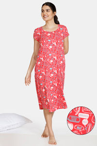 Buy Zivame Fun & Frolic Butter-Soft Poly Knit Mid Length Nightdress - Red