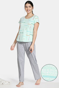 Buy Zivame Fun & Frolic Knit Cotton Pyjama Set - Green Grey