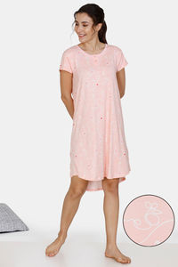 Buy Zivame Sassy Mouse Butter-Soft Poly Knit Knee Length Nightdress - Pink