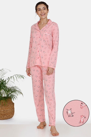 Buy Zivame Sassy Mouse Knit Cotton Pyjama Set - Pink