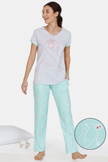Buy Zivame Sassy Mouse Poly Elastane Pyjama Set - Green