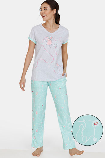 Buy Zivame Sassy Mouse Poly Elastane Pyjama Set - Green