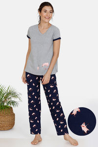 Buy Zivame Sassy Mouse Poly Elastane Pyjama Set - Blue
