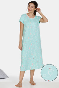 Buy Zivame Sassy Mouse Butter-Soft Poly Knit Mid Length Nightdress - Green