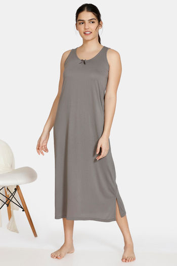 Buy Zivame Matte & Shine Viscose Mid Length Nightdress - Charcoal Grey