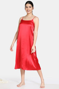 Buy Zivame Soft Ruffles Satin Mid Length Nightdress - Red