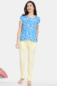 Buy Zivame Bohemian Magic Rayon Pyjama Set - Blue Yellow