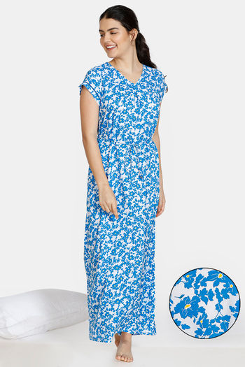 Buy Zivame Bohemian Magic Rayon Full Length Nightdress - French Blue