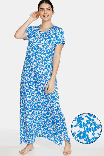 Buy Zivame Bohemian Magic Rayon Full Length Nightdress - Blue